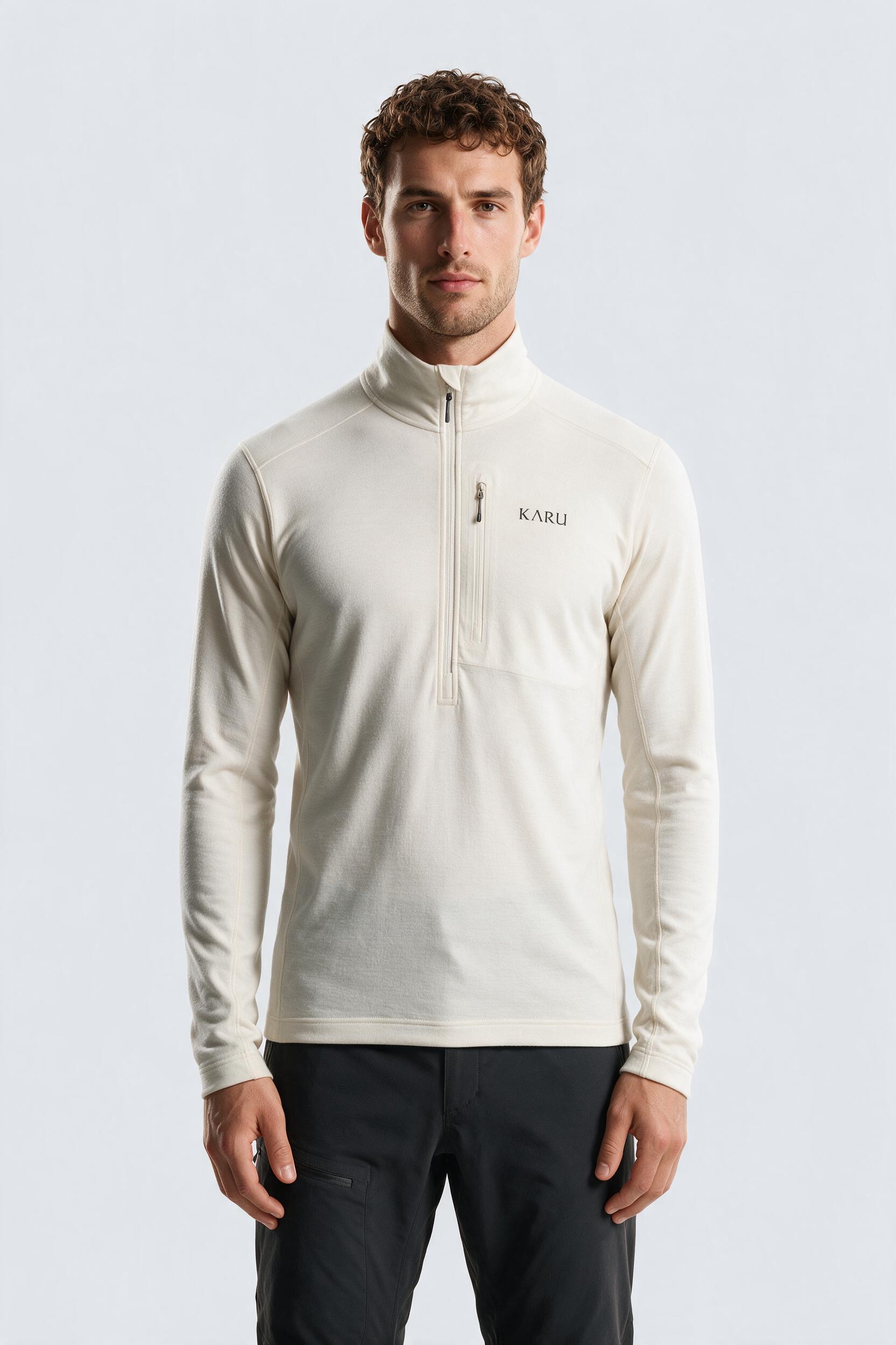 Njulla Longsleeve in bone, worn by a model, studio product shot on a seamless neutral ground